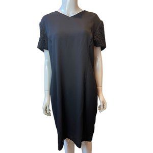 Halmode Womens Sheath Dress Beaded Sleeve Button Back Black Size 16 Petite